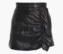Skirt-effect ruffled leather shorts - Black