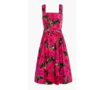 Belted floral-print cotton-blend poplin dress - Pink