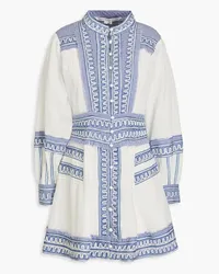 Veronica Beard Pasha pintucked gingham cotton and linen-blend mini dress - Blue Blue