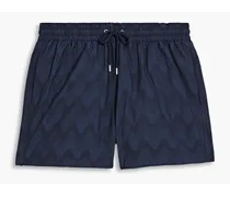 Short-length jacquard swim shorts - Blue