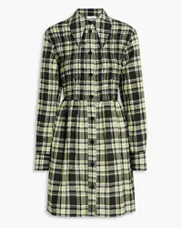 Ganni Checked cotton-blend seersucker mini shirt dress - Green Green