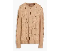 Cutout cable-knit merino wool-blend sweater - Neutral
