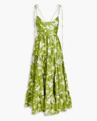 Erdem Azami tiered floral-print cotton-poplin midi dress - Green Green