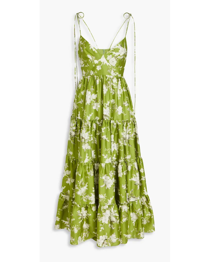 Erdem Azami tiered floral-print cotton-poplin midi dress - Green Green