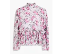 Floral-print plisse-georgette blouse - Pink