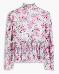 Ganni Floral-print plisse-georgette blouse - Pink Pink