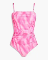 Ganni Ruched printed swimsuit - Pink Pink