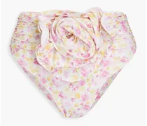 Ruched floral-print high-rise bikini briefs - Pink