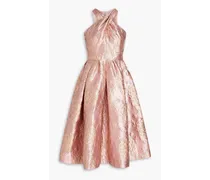 Metallic floral-brocade midi dress - Pink