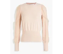 Point d'esprit-paneled stretch-knit sweater - Pink