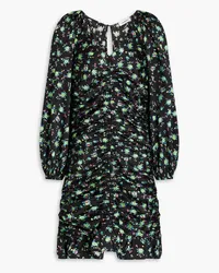 Sandro Ruched floral-print twill mini dress - Black Black