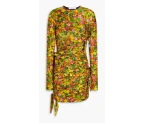 Ruched knotted floral-print stretch-jersey dress - Yellow