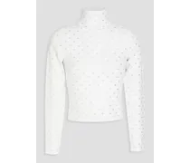 Cropped crystal-embellished stretch-jersey turtleneck top - White