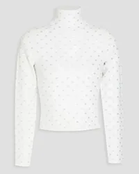 Alexander Wang Cropped crystal-embellished stretch-jersey turtleneck top - White White