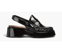 Crinkled patent-leather slingback loafers - Black