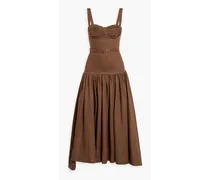 Drenica belted ruched linen maxi dress - Brown