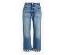 Crochet-trimmed faded denim jeans - Blue