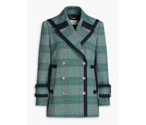 Double-breasted Prince of Wales checked tweed coat - Green
