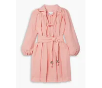 Poet belted linen-blend gauze mini dress - Pink