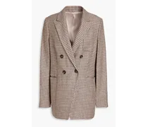 Double-breasted linen, wool and silk-blend tweed blazer - Neutral