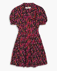 Diane von Furstenberg Darius pleated printed crepe mini dress - Burgundy Burgundy