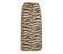 Crinkled tiger-print stretch-satin midi skirt - Neutral