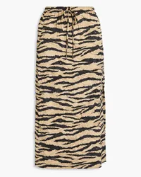 Ganni Crinkled tiger-print stretch-satin midi skirt - Neutral Neutral