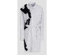 Ruffled striped cotton-poplin shirt dress - White