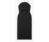 Strapless cutout wool-crepe midi dress - Black