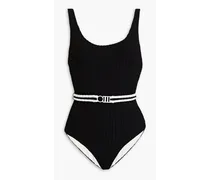 Belted ribbed swimsuit - Black