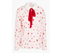 Pussy-bow printed crepe de chine blouse - Pink