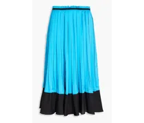Crepe-paneled pleated satin midi skirt - Blue