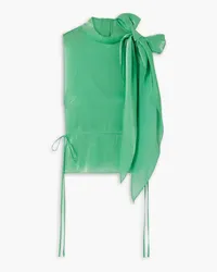 Victoria Beckham Tabard bow-detailed metallic crepon blouse - Green Green