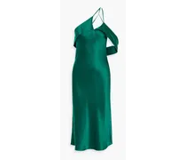 One-shoulder silk-satin midi dress - Green