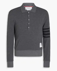 Thom Browne Striped waffle-knit cotton polo sweater - Gray Gray