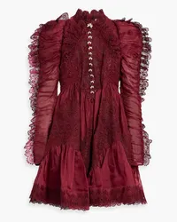 Zimmermann Guipure lace-trimmed linen and silk-blend mini dress - Burgundy Burgundy