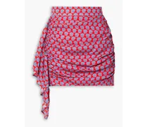 Draped floral-print crepe mini skirt - Red