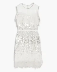 Jenny Packham Hula feather-trimmed embellished tulle mini dress - Metallic Metallic