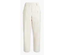 Cotton-blend twill tapered pants - White