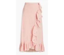 Ruffled metallic linen-blend midi skirt - Pink