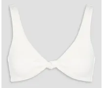 Hamptons knotted seersucker triangle bikini top - White