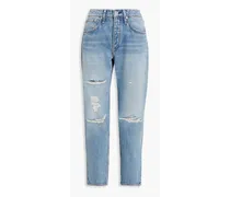 Cropped distressed straight-leg jeans - Blue