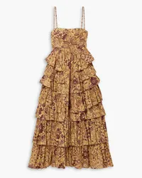 Ulla Johnson Avery tiered printed cotton-poplin midi dress - Yellow Yellow