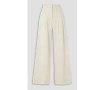 Bennett pleated cotton and linen-blend wide-leg pants - White