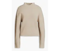 Brushed ribbed-knit turtleneck sweater - Neutral