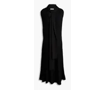 Fluted wool-blend hooded midi dress - Black