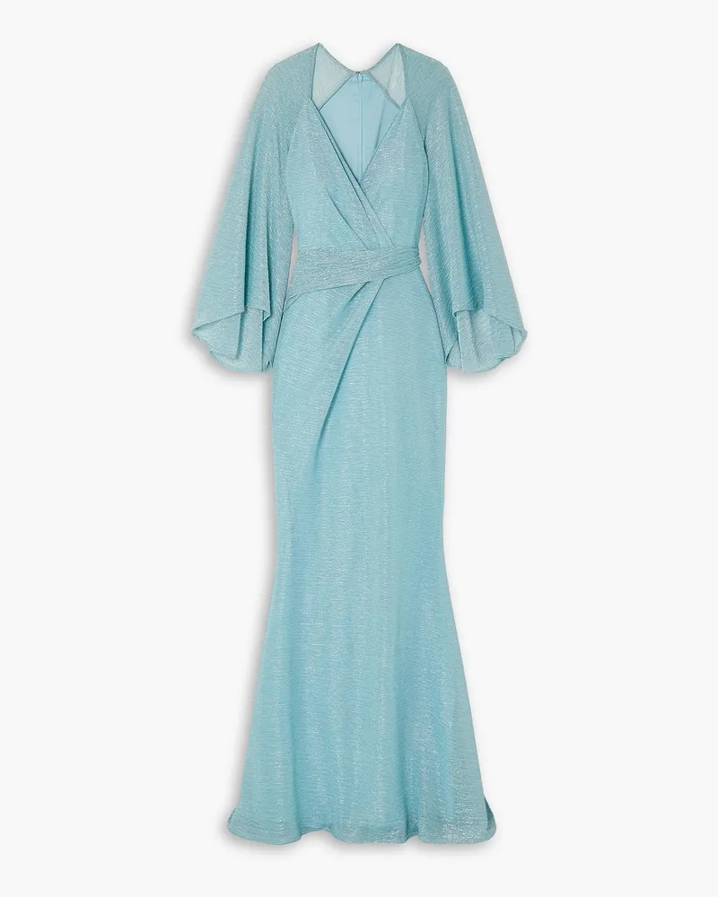 Talbot Runhof Wrap-effect metallic voile gown - Blue Blue