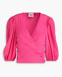 Claudie Pierlot Gathered silk crepe de chine wrap top - Pink Pink