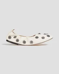 Tory Burch Eyelet Snap embellished leather ballet flats - White White