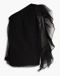 Brunello Cucinelli One-sleeve gathered silk-organza top - Black Black